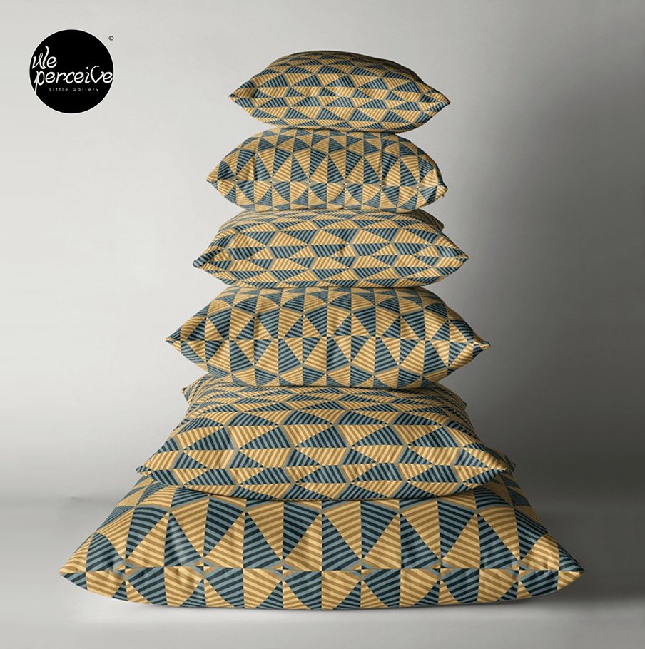 Egypt day and night yellow and blue pyramid pattern floor pillow different sizes.jpg