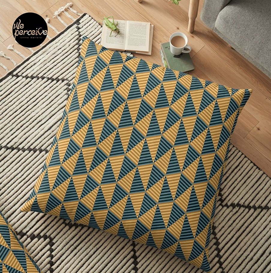 Egypt day and night yellow and blue pyramid pattern floor pillow.jpg