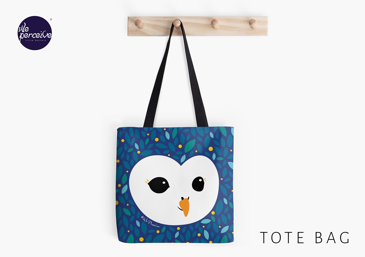Adorable tawny owl in leaves blue tote bag.jpg