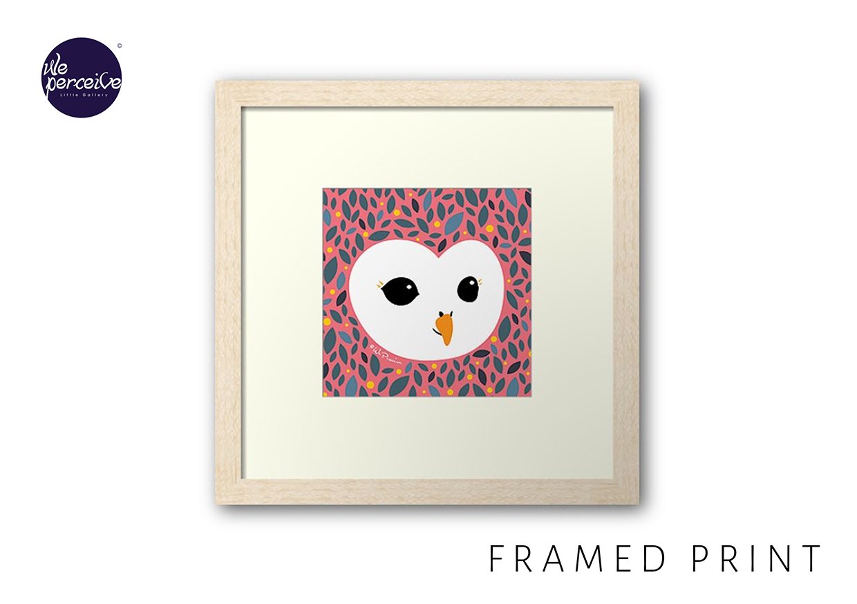 Adorable tawny owl in leaves pink framed print.jpg