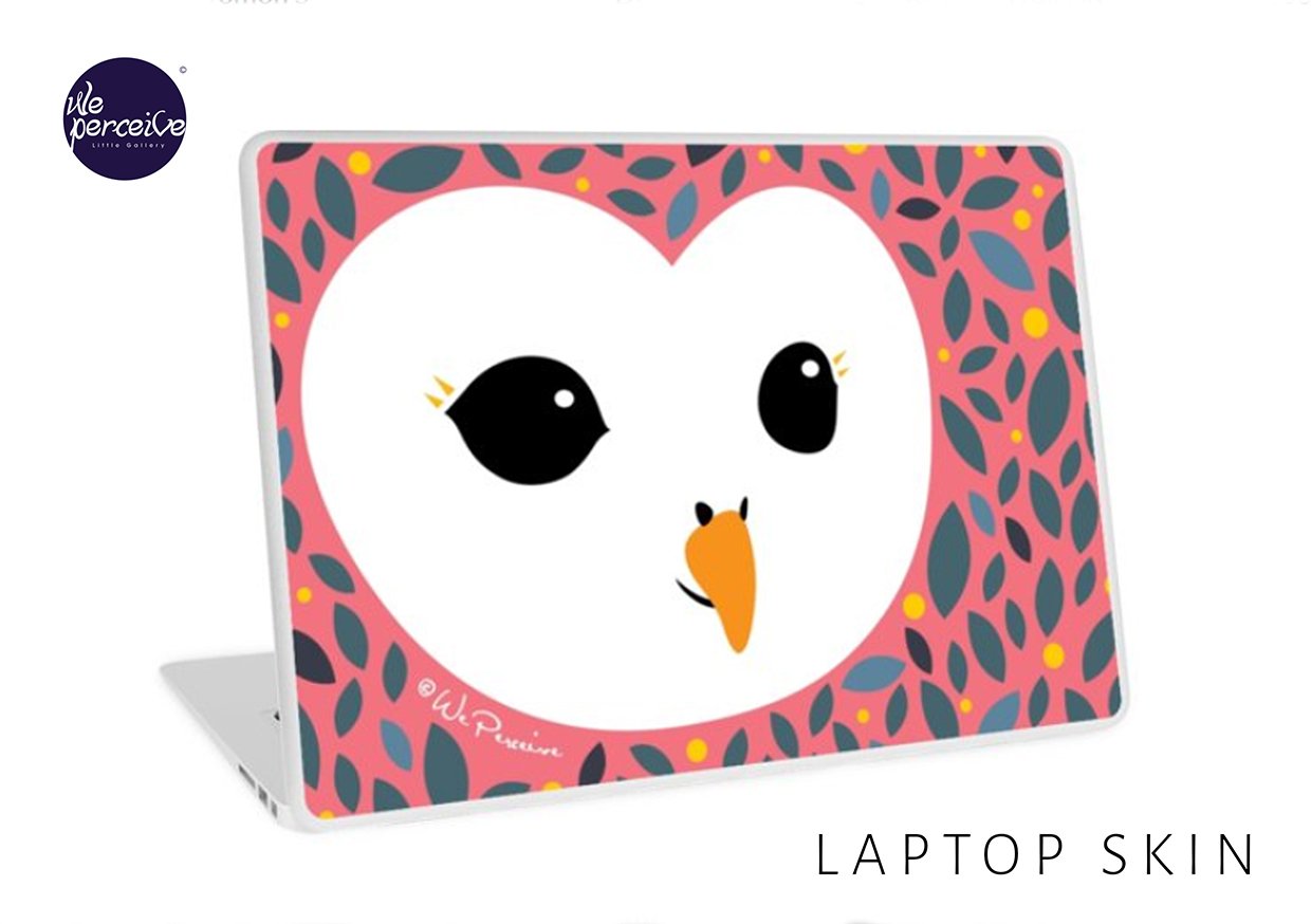 Adorable tawny owl in leaves pink laptop skin.jpg