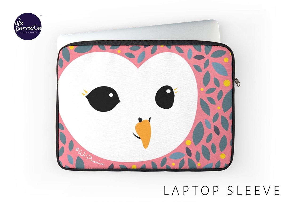 Adorable tawny owl in leaves pink laptop sleeve.jpg