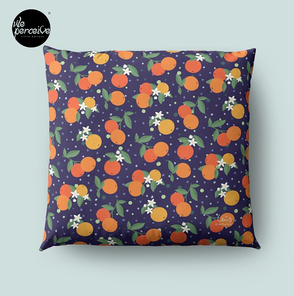 Fruity Spirit Collection Orange Garden in Midnight Romance floor pillow front.jpg