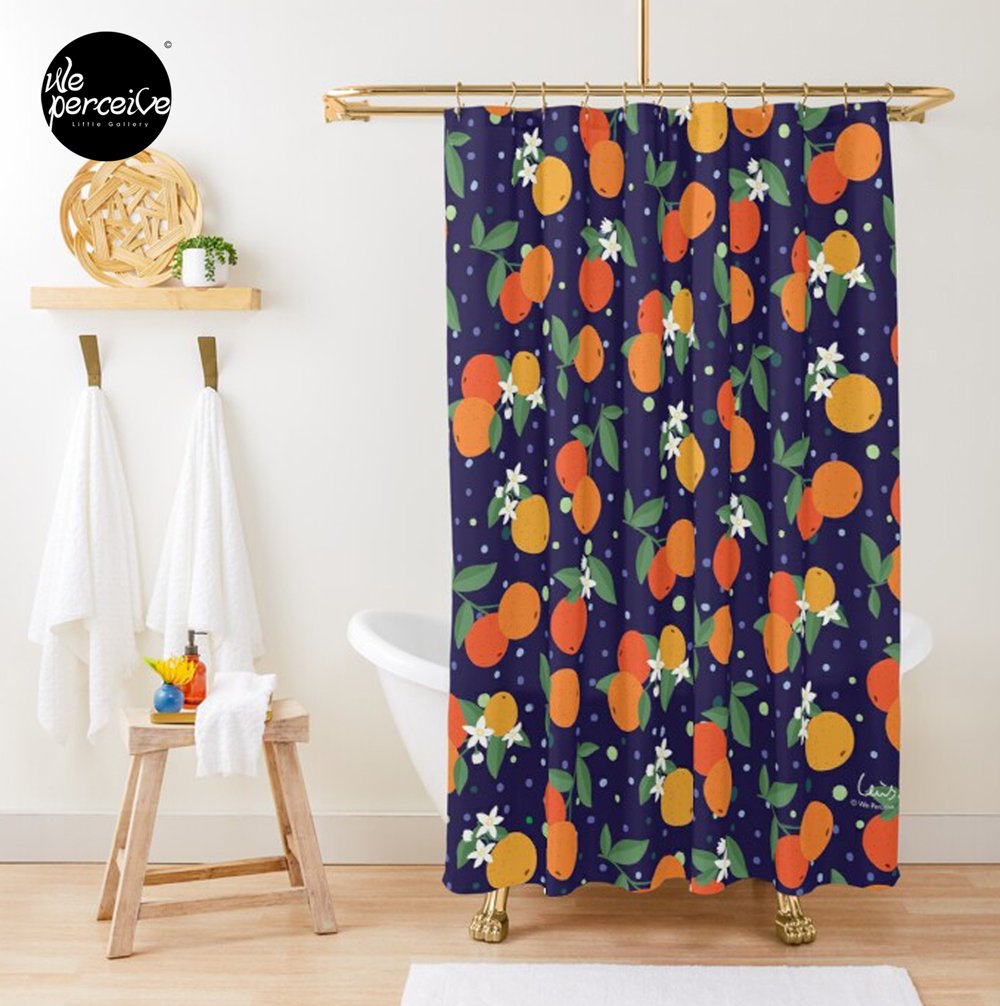 Fruity Spirit Collection Orange Garden in Midnight Romance shower curtain front.jpg