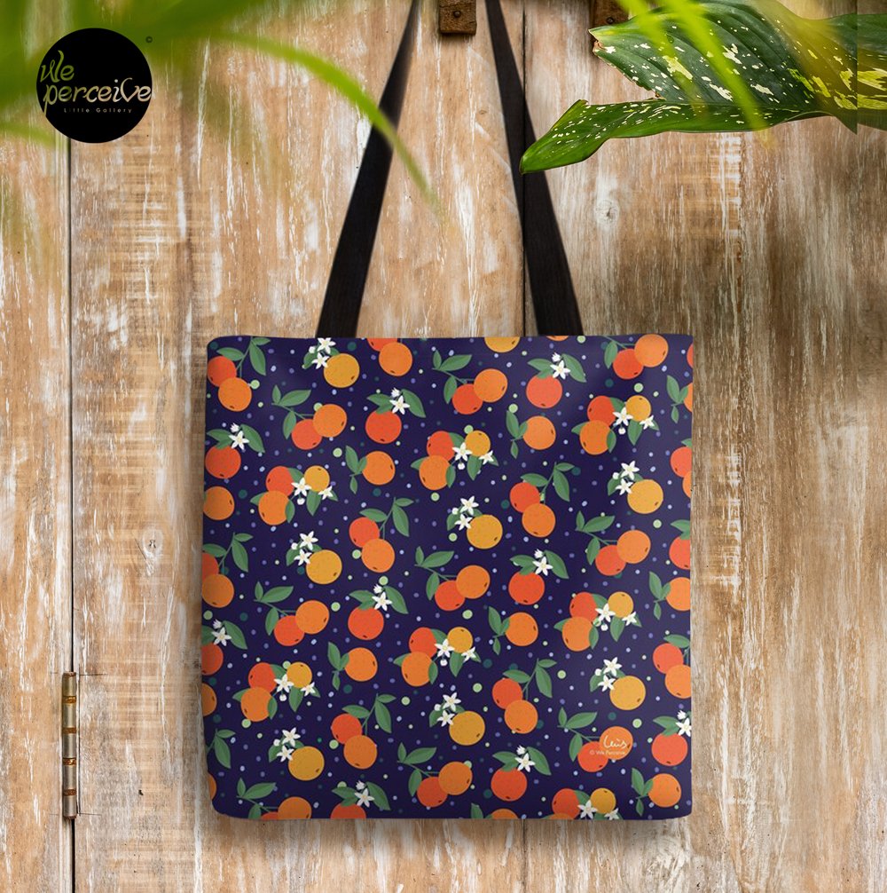 Fruity Spirit Collection Orange Garden in Midnight Romance tote bag.jpg