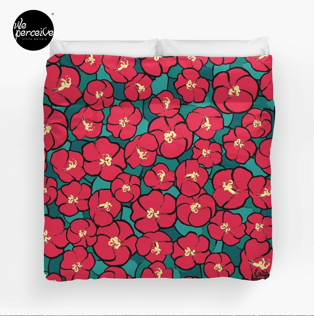 Tropical Red Hibiscus Flower Pattern duvet cover king size.jpg