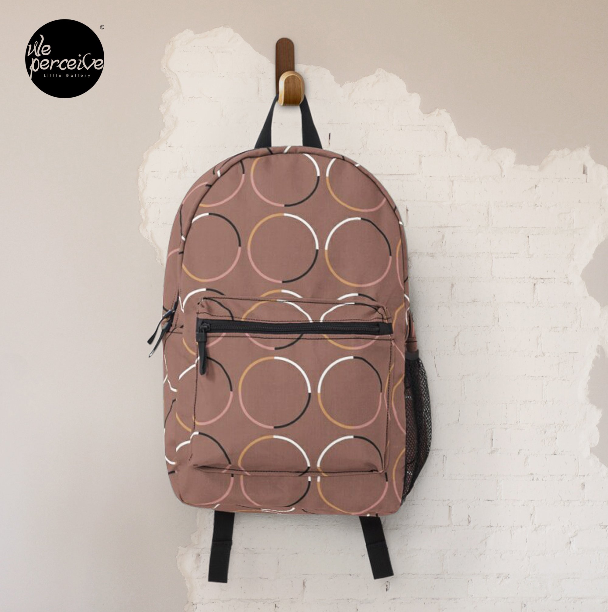 Minimal circle pattern in mocha backpack front.jpg