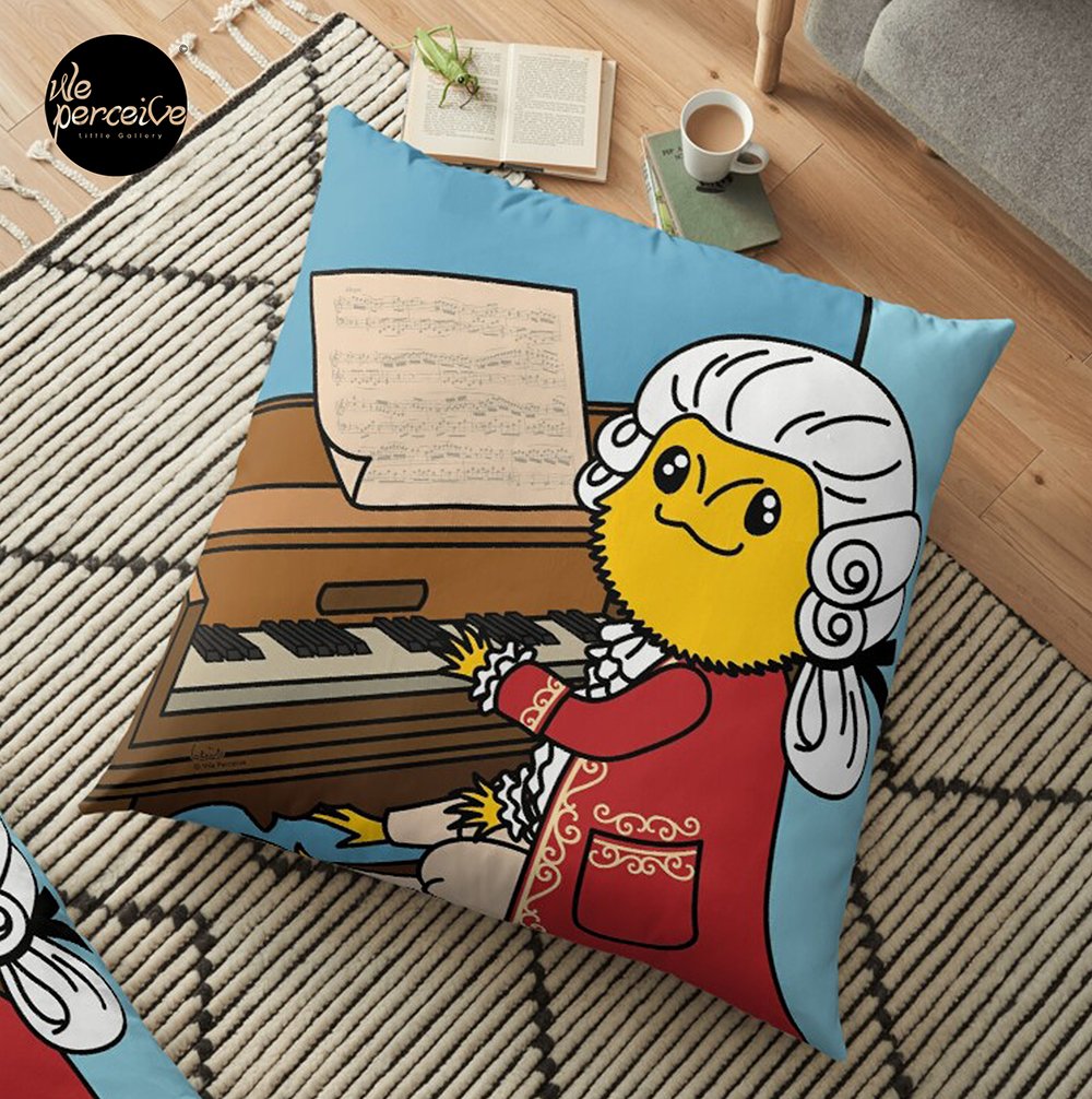 WE PERCEIVE | Bearded Dragon Illustration with Wolfgang Amadeus Mozart Cosplay Floor Pillow