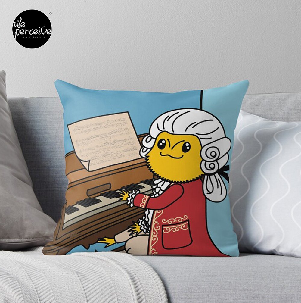 WE PERCEIVE | Bearded Dragon Illustration with Wolfgang Amadeus Mozart Cosplay Throw Pillow