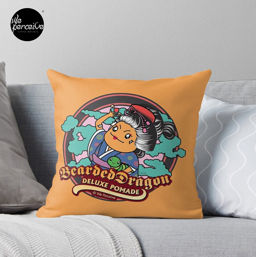 WE PERCEIVE | LIZARD FANATIC - Japanese Style Bearded Dragon Deluxe Pomade Throw Pillow