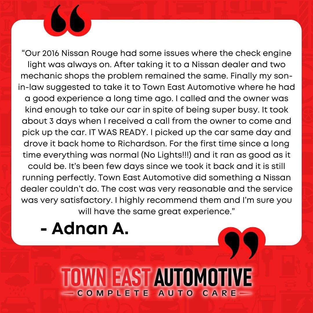 Your kind words mean the world to us! Thanks for choosing Towneast Automotive and for taking the time to share your experience. 

☎️ (214) 484-7900
📍 2816 Town Centre Dr, Mesquite, TX 75150 
💻 towneastautomotive.com
.
.
.
#towneastautomotive #autom