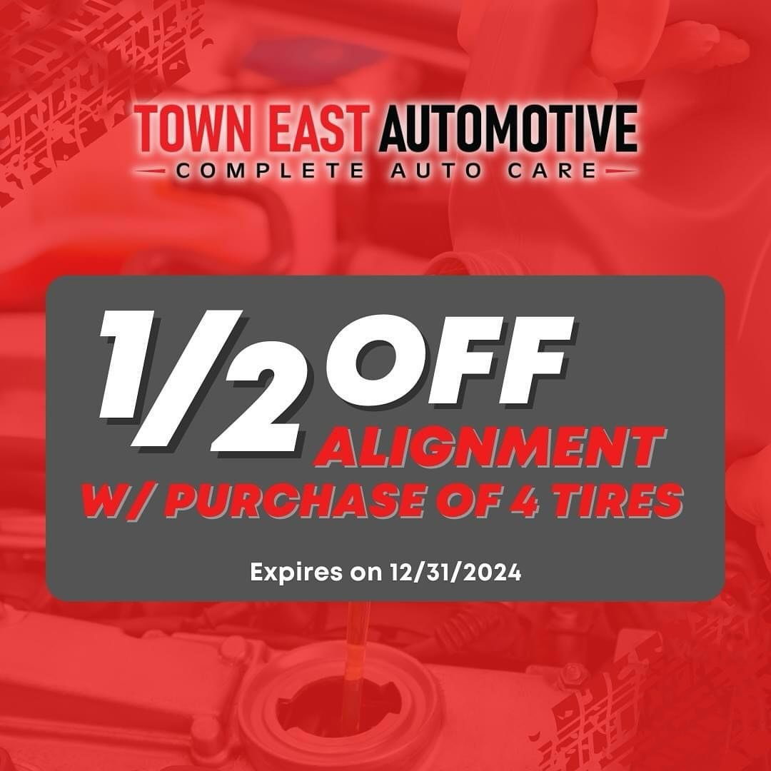 Fuel your savings with our coupons. Get 50% off on alignment services when you purchase 4 tires.

☎️ (214) 484-7900
📍 2816 Town Centre Dr, Mesquite, TX 75150 
💻 towneastautomotive.com
.
.
.
#towneastautomotive #automotiveservices #automotive #autor