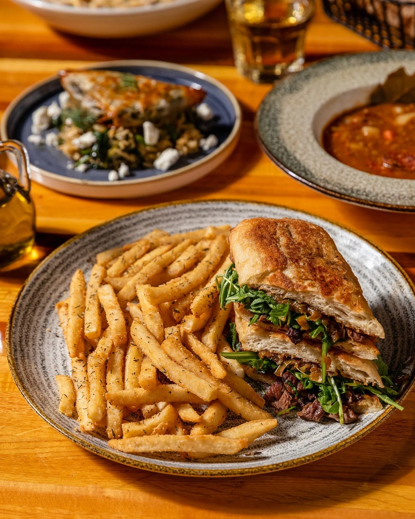 The lunch you&rsquo;ve been looking for.

Ladolemono Pil Pil Branzino with Grecian seabass, extra virgin olive oil, lemon juice, dijon mustard, vine tomatoes and lemon potatoes. Pepito Steak Sandwich loaded with beef filet, caramelized onions, arugul