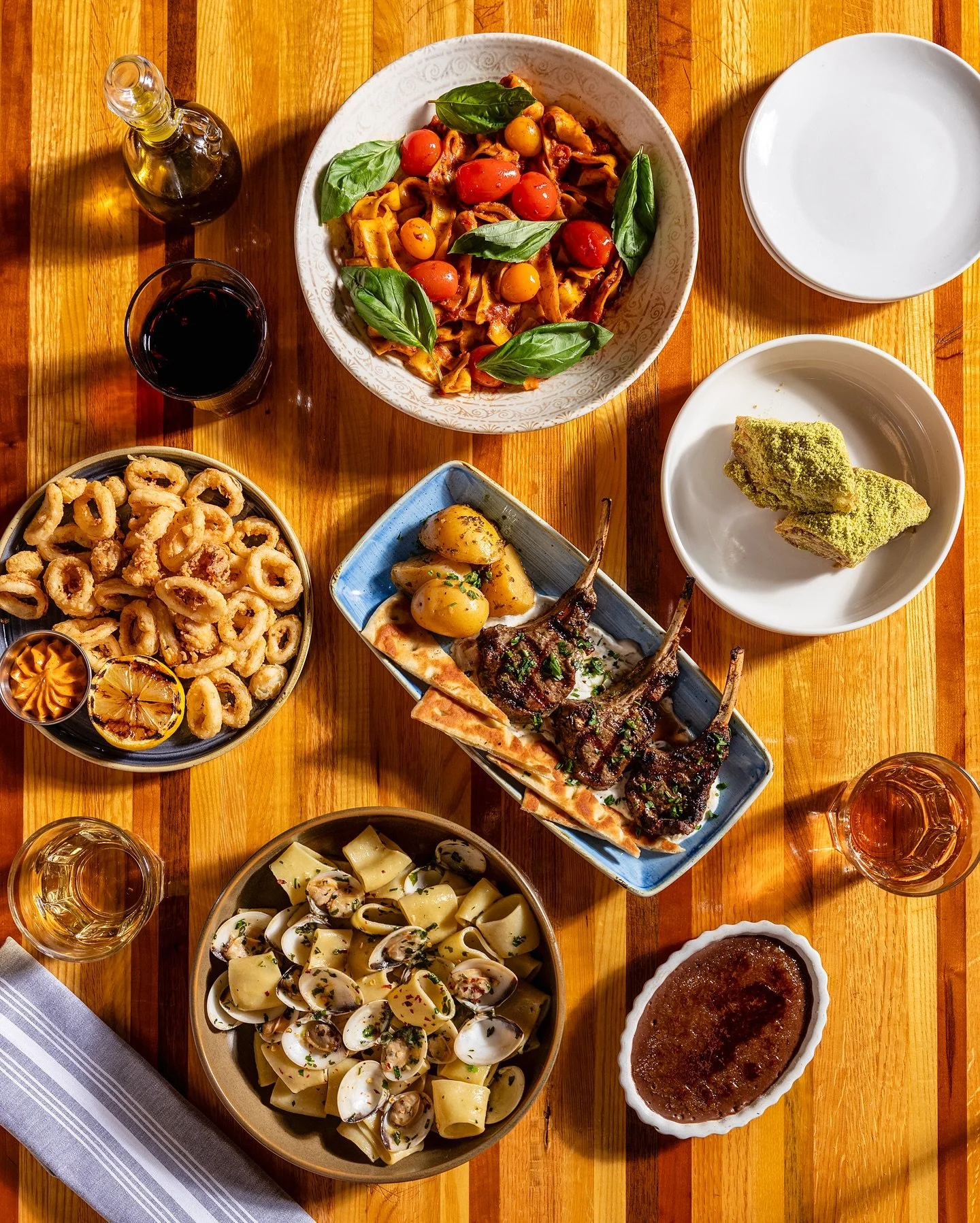 Tonight is the last night of TOUR OF THE MEDITERRANEAN.

Four courses through Spain, Italy, and Greece. Your choice at every turn. Spanish tapas to open. Pasta through the Italian coast. Char-grilled lamb, grilled branzino, or spanakopita from Greece