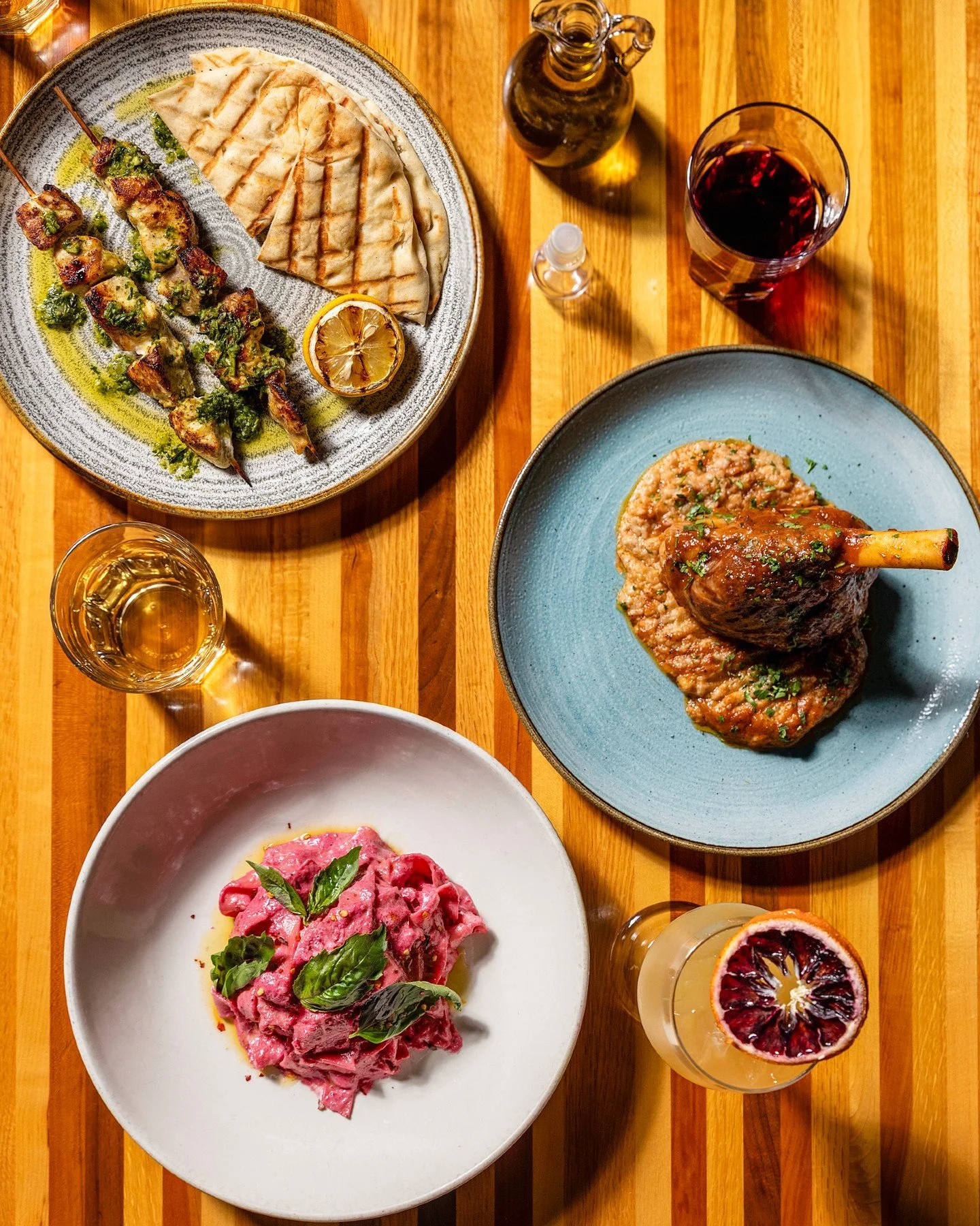 Today's the day! We're open until 7pm and the kitchen is ready for you.

BRAISED LAMB SHANK. Skordalia mashed potato. Red wine demi glace. Yukon potatoes. Walnuts. Lemon zest.

GROUPER KEBAB. Marinated fresh grouper. Basil. Mint. Parsley. Shallots. S