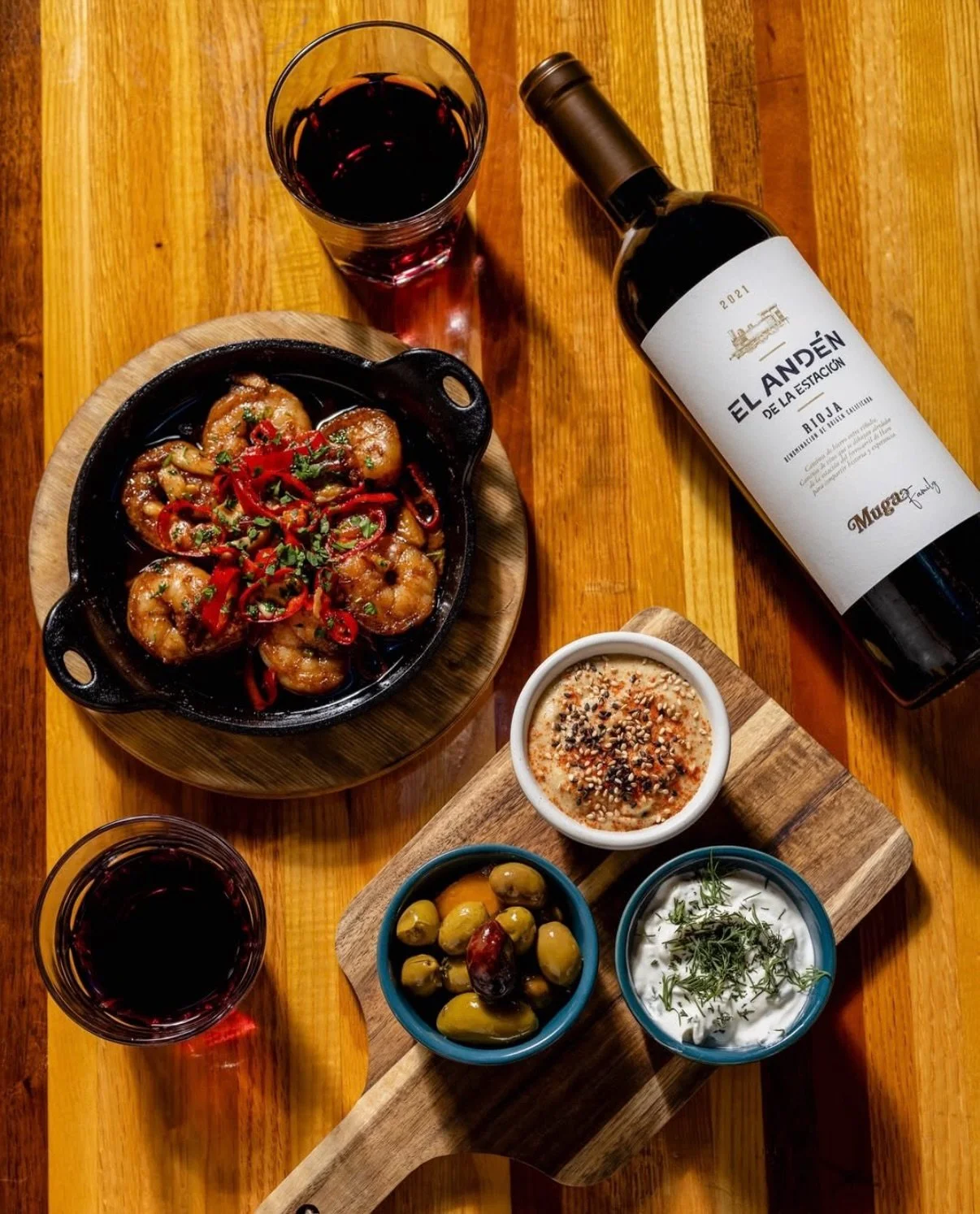 PAELLA NIGHT TONIGHT!

Every Tuesday night, a coursed prix fixe built around the pan. $30 per person, two minimum.

You&rsquo;ll start with marinated olives, tzatziki, hummus, and ajillo prawns &mdash; garlic, fresno chili, ciabatta. Then choose betw