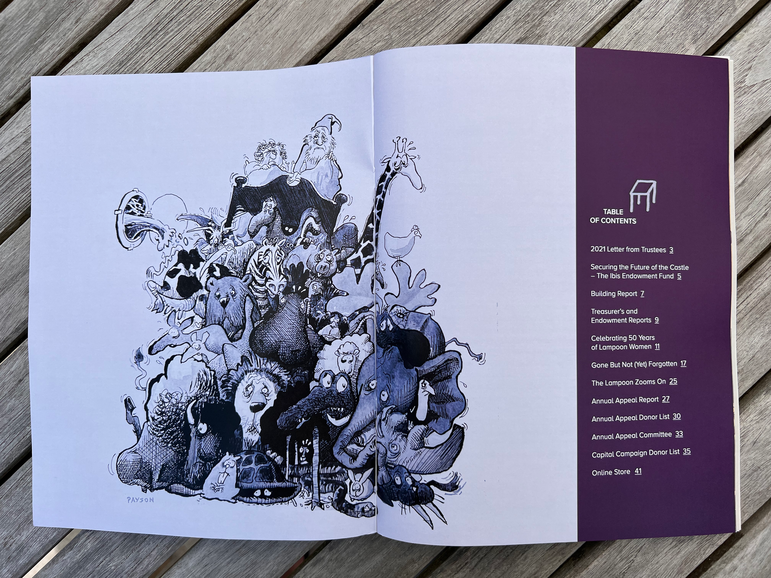 The Lampoon Castle needed a new roof. This table of contents theme was focused on rain.