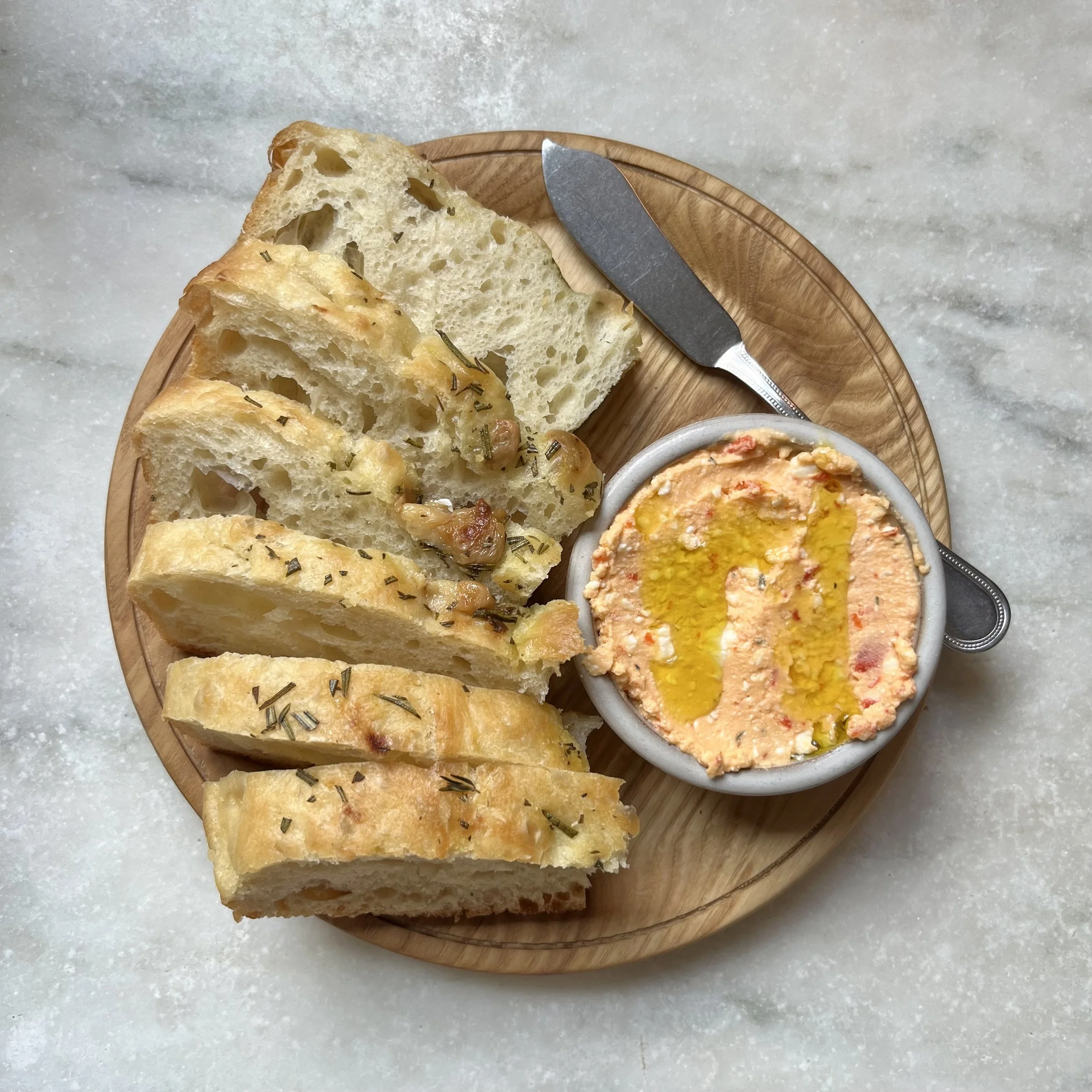 Focaccia & Red Pepper Feta: Quarter loaf cut into 6 pieces