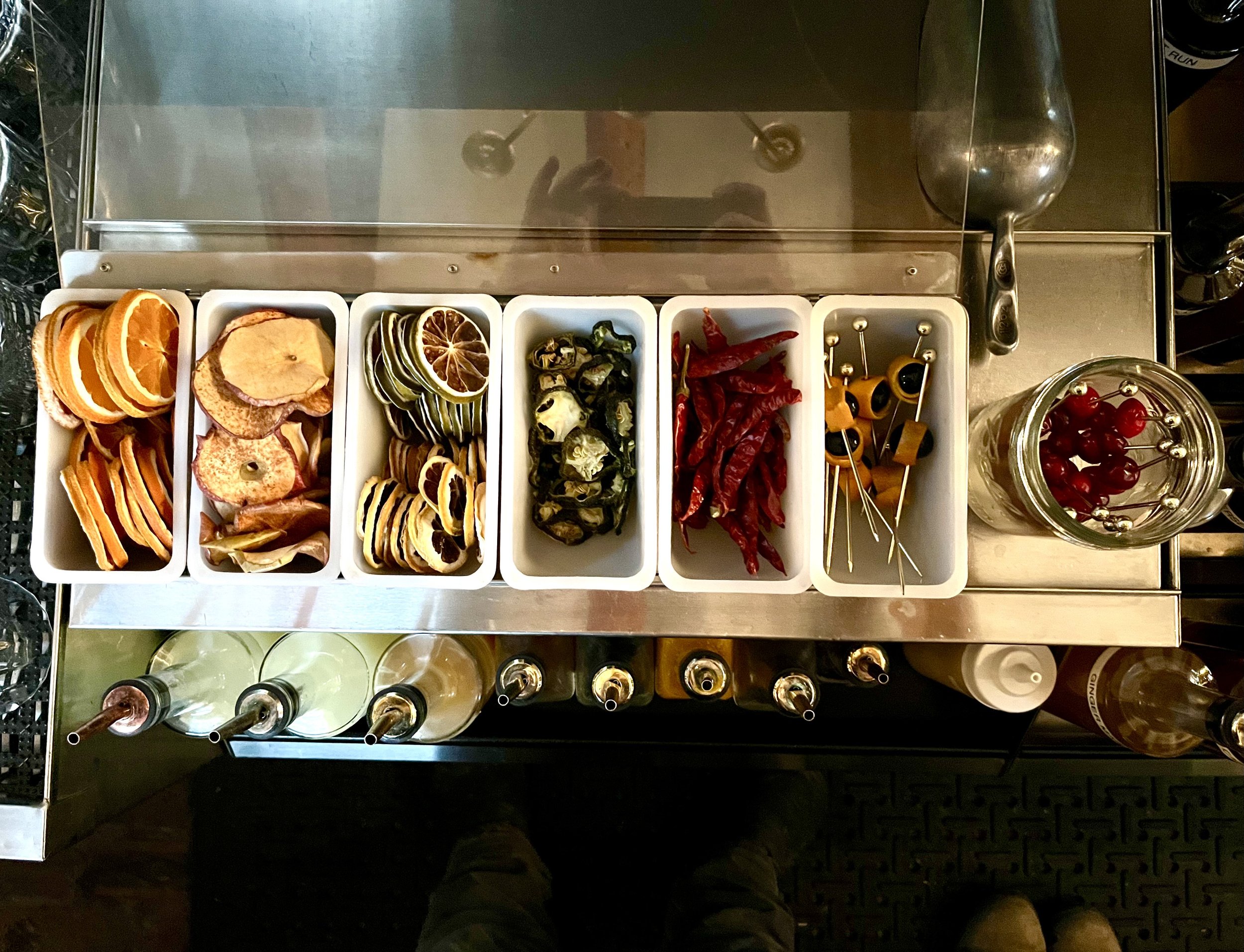 Specific Order. Lemons & Limes Together. Cranberries pre-skewered in a side jar.