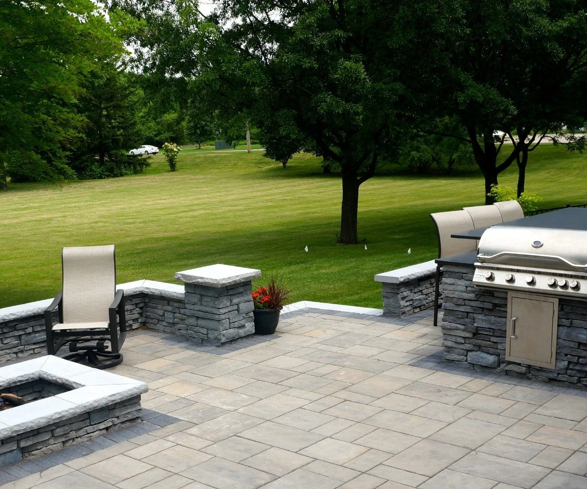 Outdoor living space with brick patio in Hinsdale, IL
