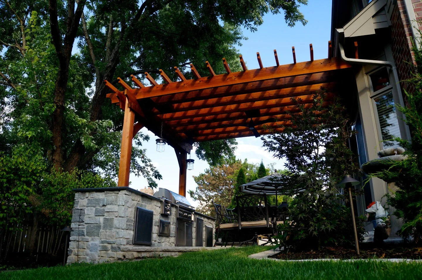 Western Springs, IL brick patio with outdoor kitchen