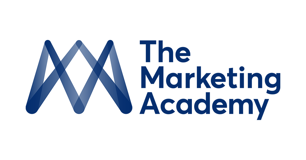 The logo of The Marketing Academy, featuring a stylized 'M' constructed from overlapping blue lines and the text 'The Marketing Academy' in bold blue font.