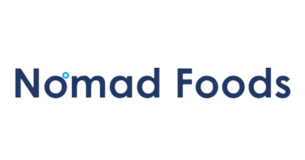 Nomad Foods logo with dark blue text on a transparent background.