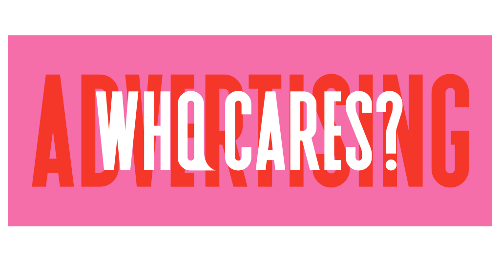 Pink background with large, overlapping red and white text saying "A DIRECTION? A WHO CARES?"