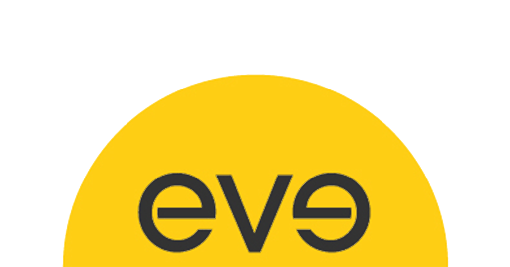 Yellow circle with black text 'eva' upside down.
