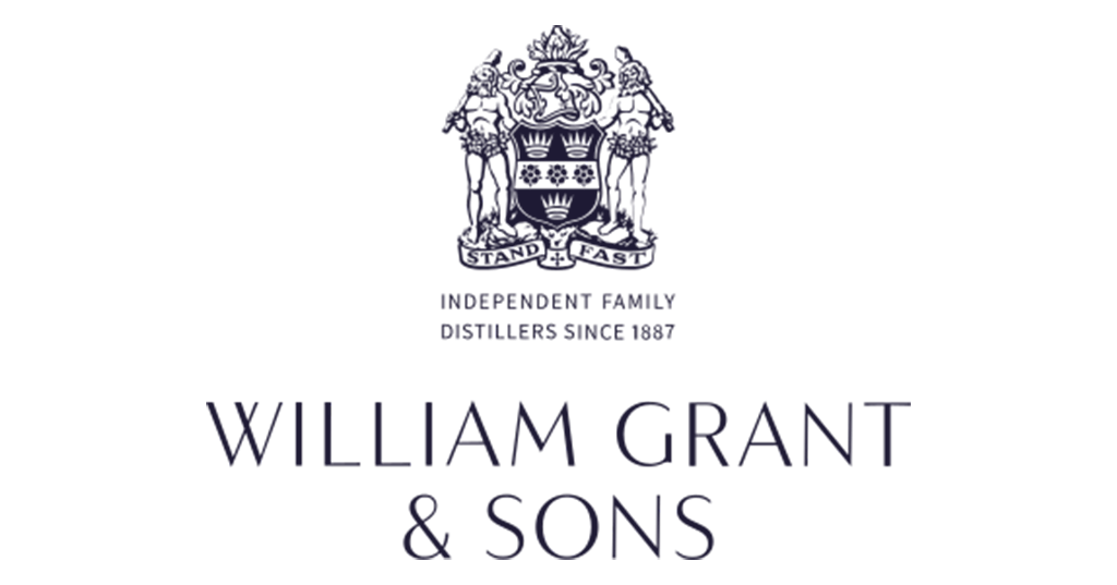 Logo for William Grant & Sons, distillery established in 1887, featuring a crest with a crown and a lion, and the text "Independent Family Distillers Since 1887".