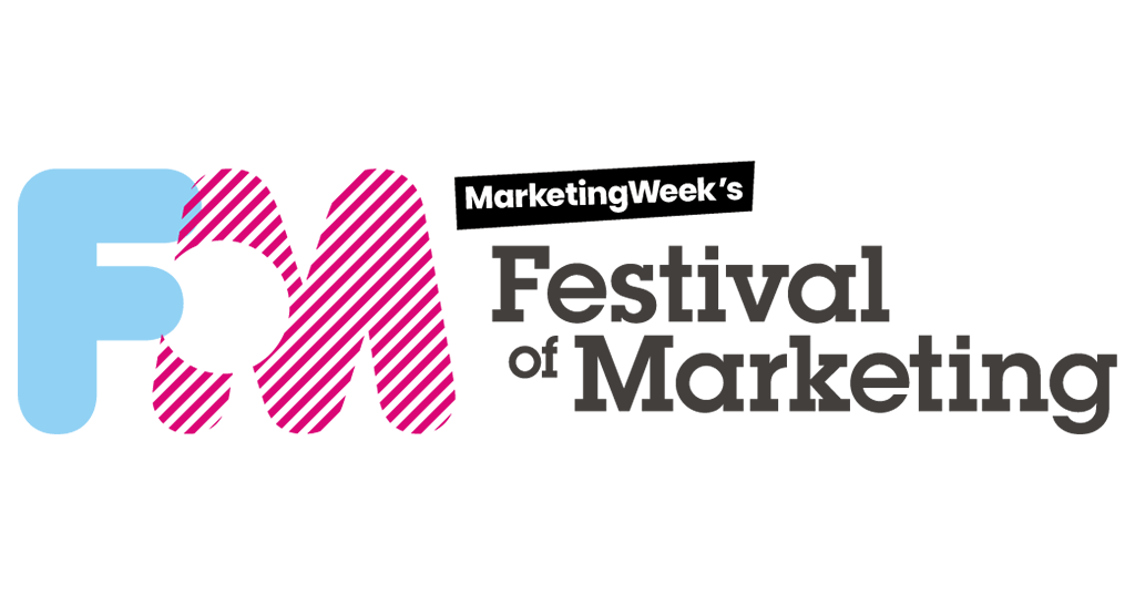 Logo for Marketing Week's Festival of Marketing featuring stylized letters FM, with an event name and title displayed.
