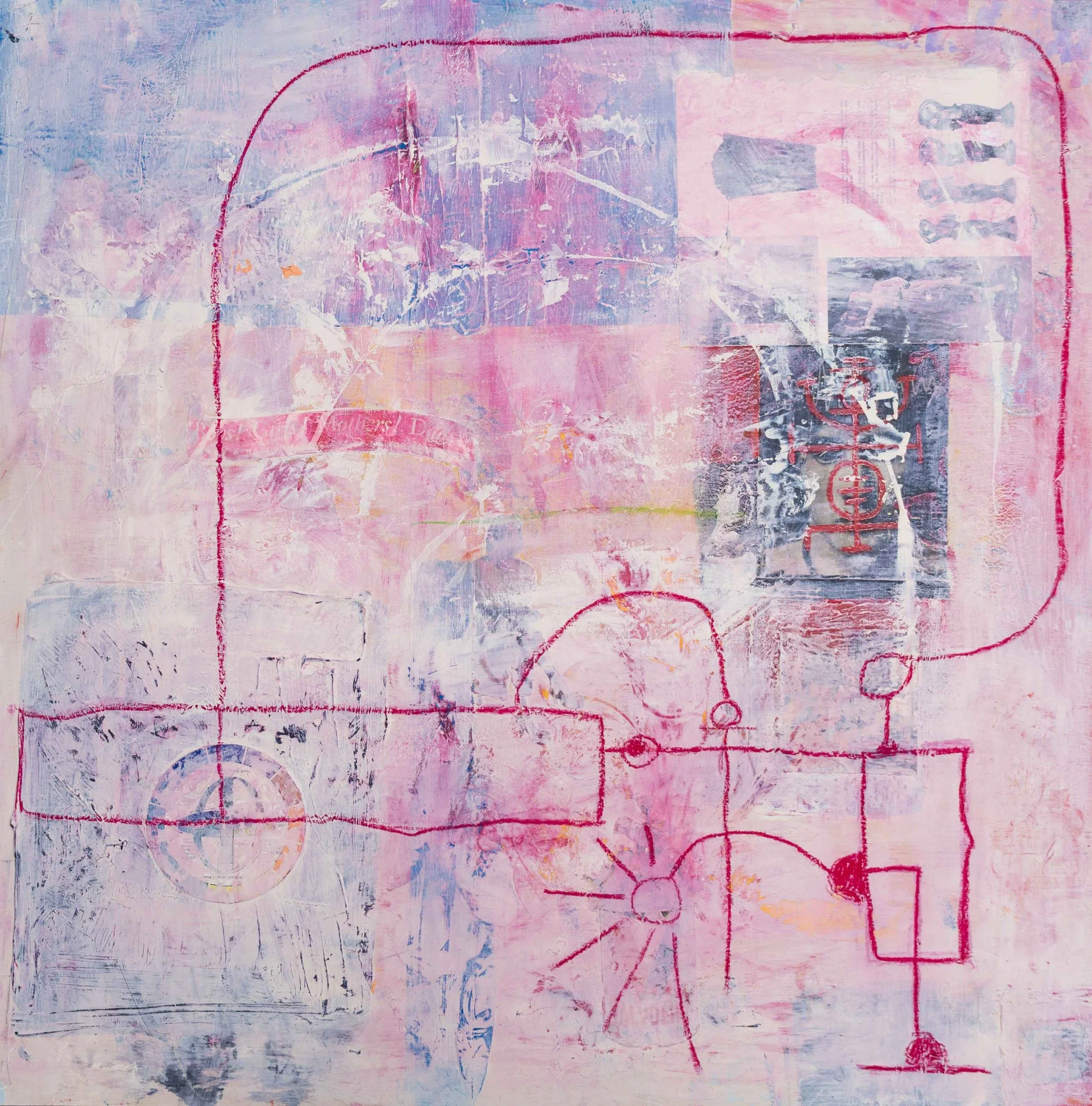 GAME 1, 36 in x 36 in, Mixed Media on Wood