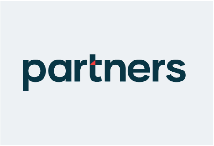 The word 'partners' in lowercase letters with a stylized letter 't' featuring a red and blue design.
