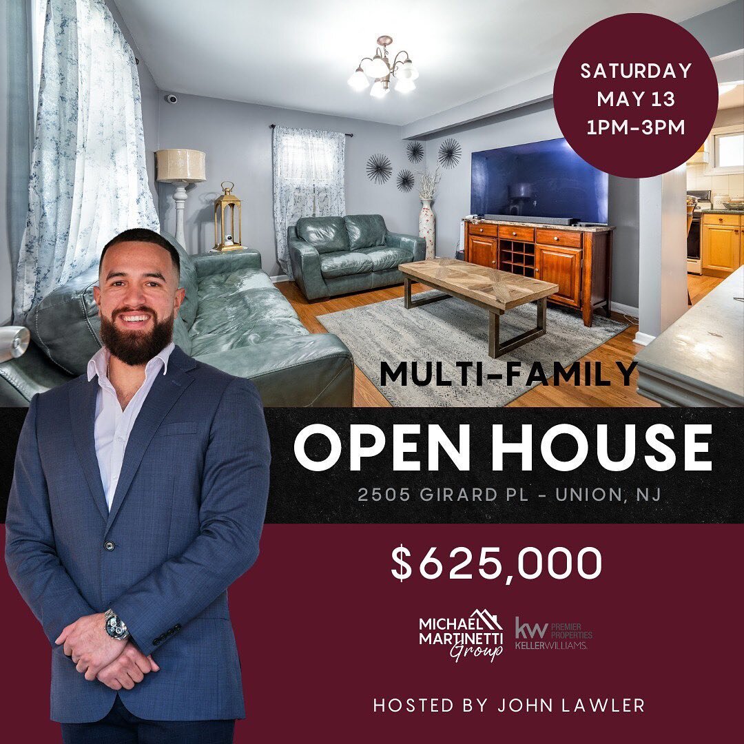 This week, we have one Open House on Saturday, May 13th from 1-3pm in Union! Join @johnj_lawler at the following multi-family home:
📍 2505 Girard Pl - Union, NJ | $625,000

Unable to attend the Open House? Schedule a private showing today! www.micha