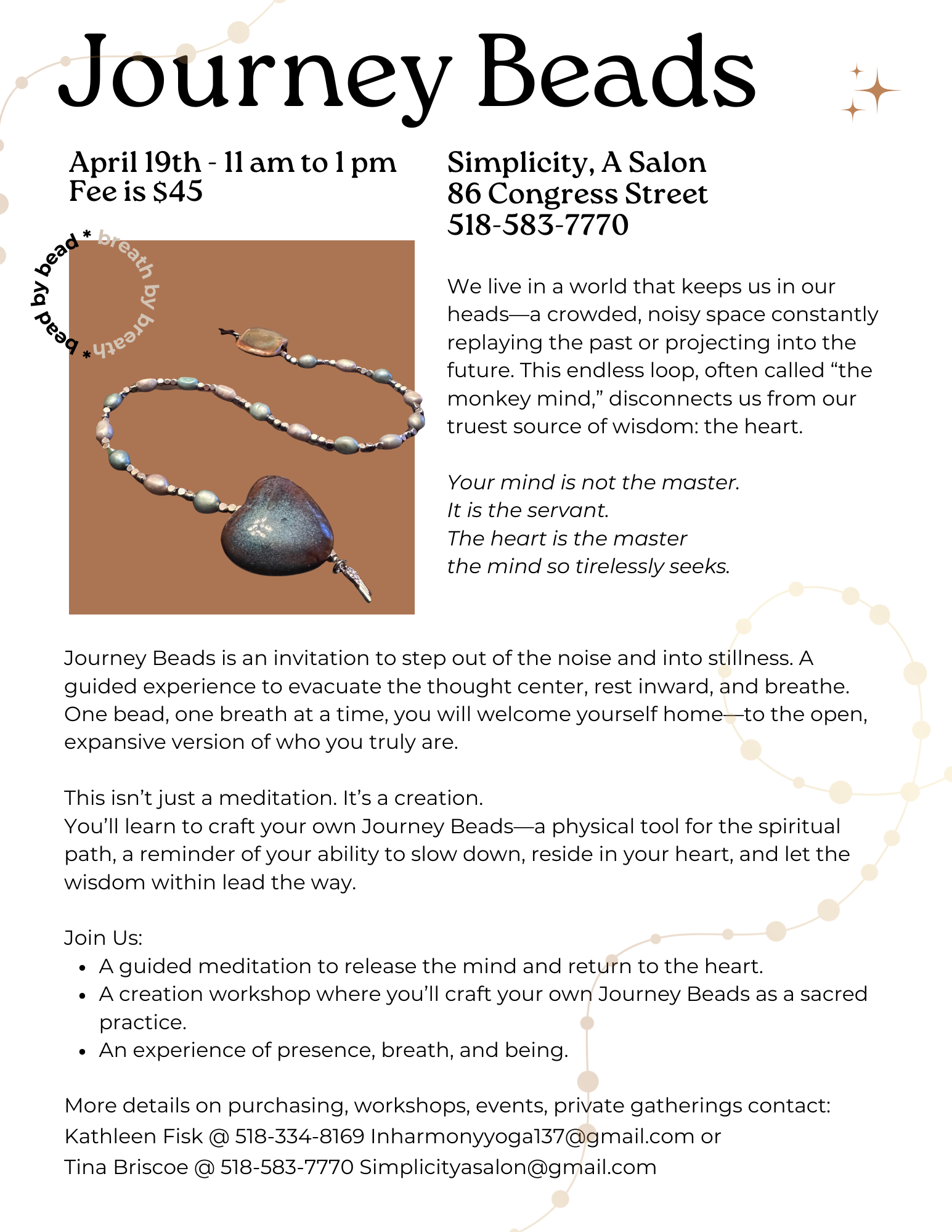 Journey Beads Workshop April 19th at Simplicity