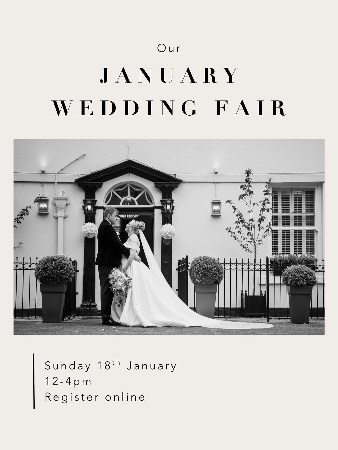 This Sunday ✨ 

We are so excited to be joined by our favourite suppliers at our Wedding Fair on Sunday 18th January. 

Make sure to register online if you haven&rsquo;t already!

See you there!