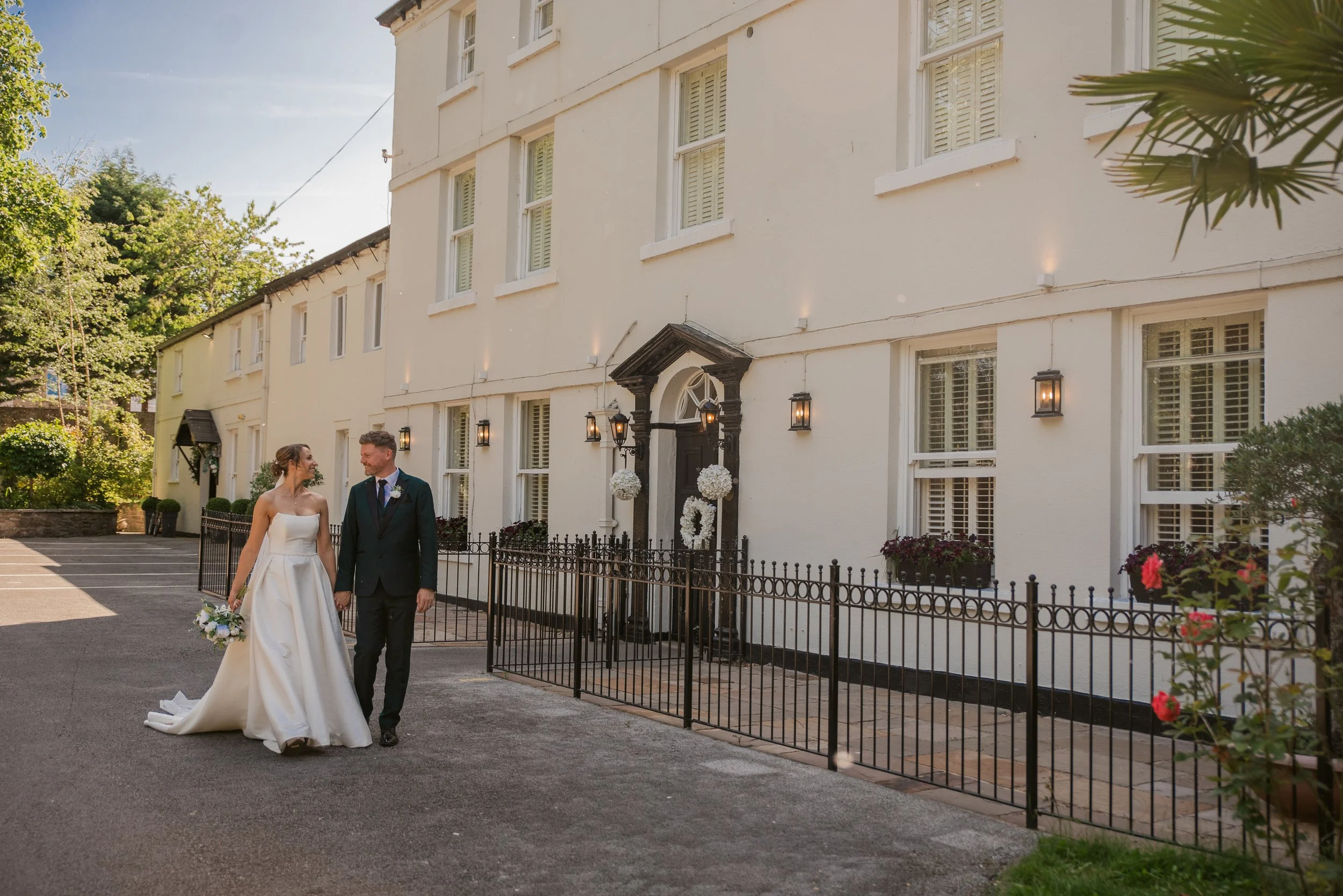 Wedding couple in front of Sparth House