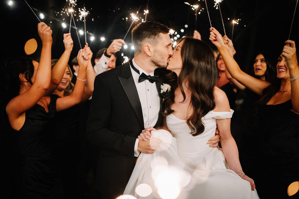 Sparkler wedding photo outside Sparth House wedding venue Lancashire