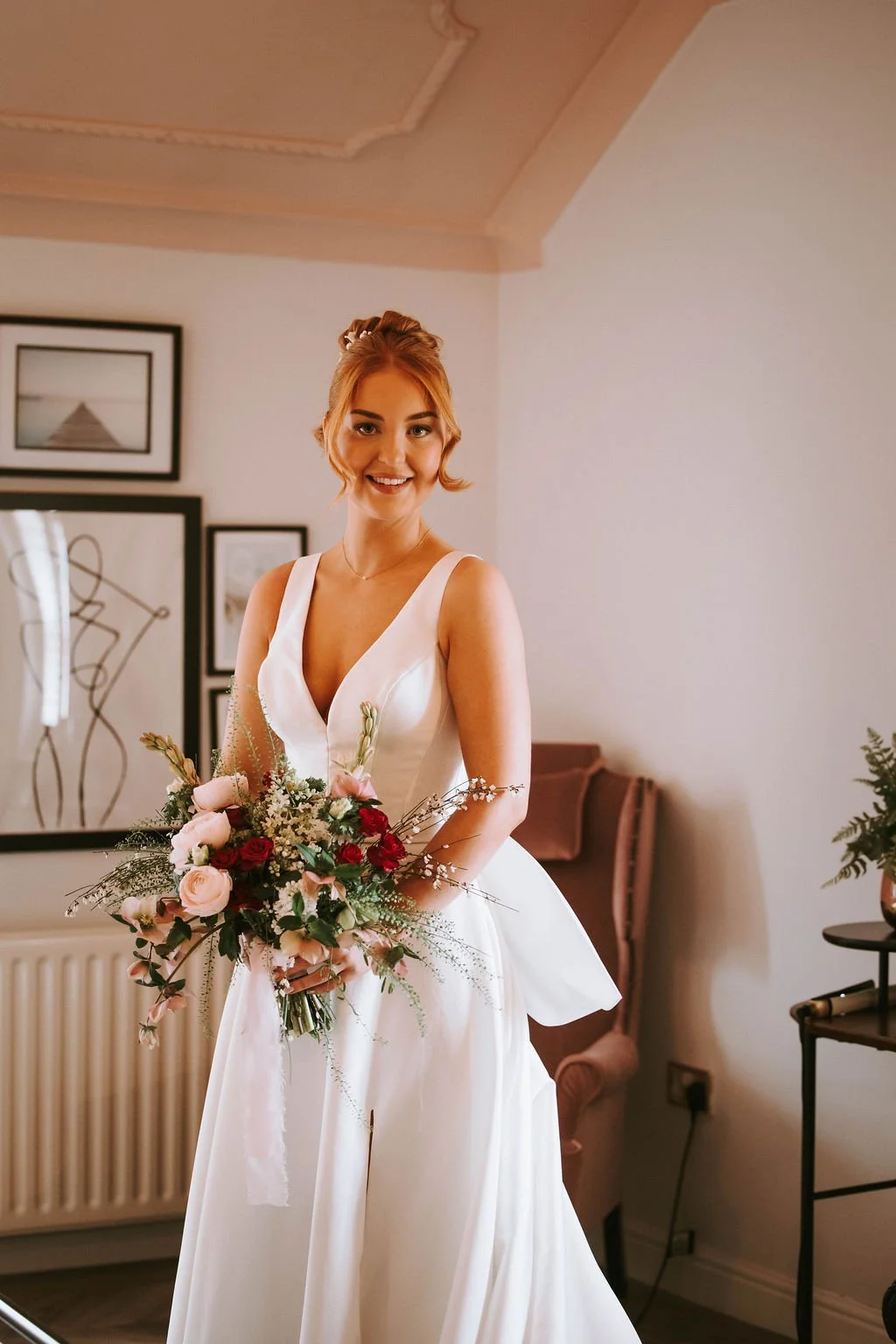 Bride in Sparth House getting ready room