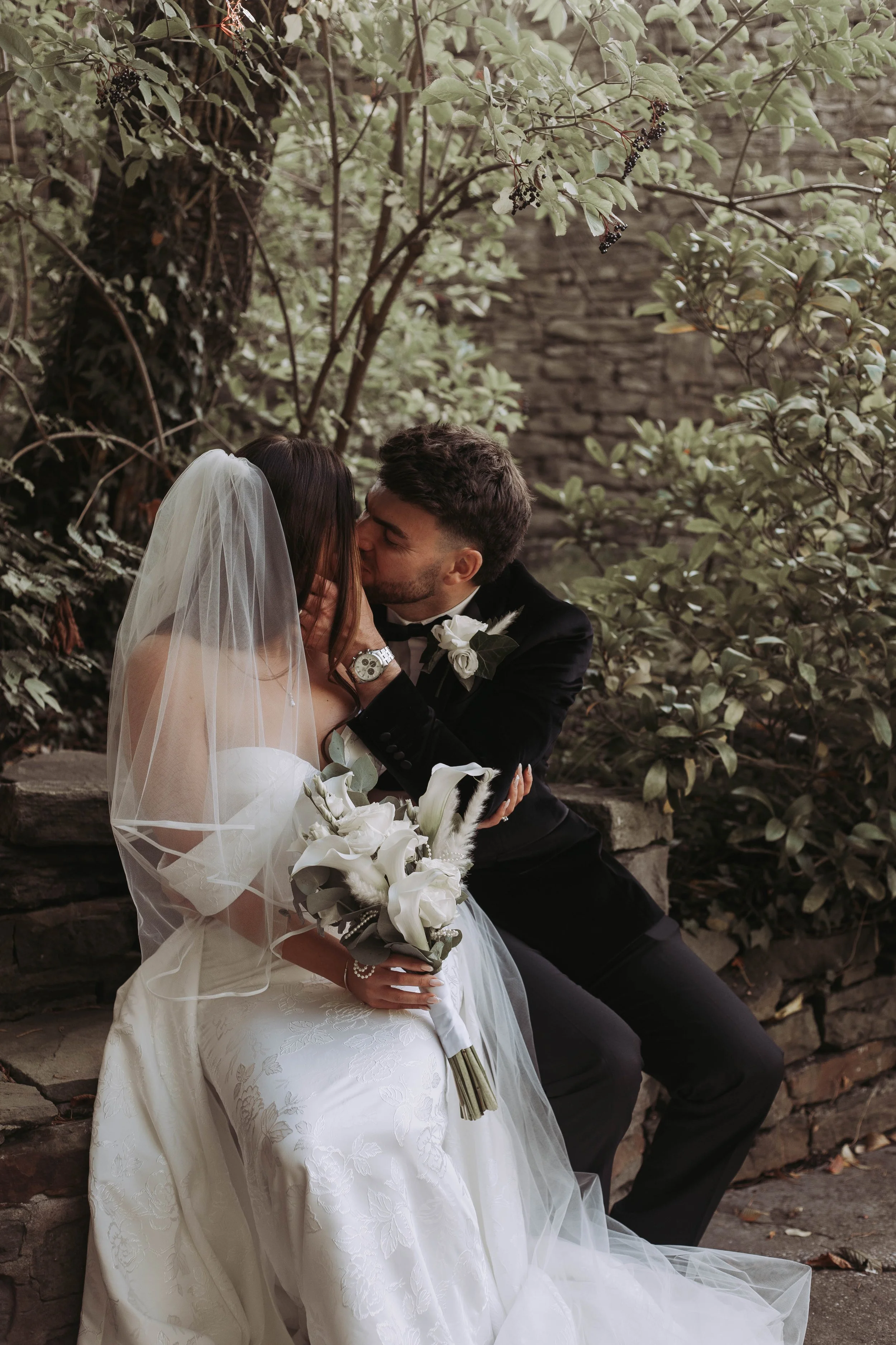 Bride and groom exiting Sparth House wedding venue Lancashire with