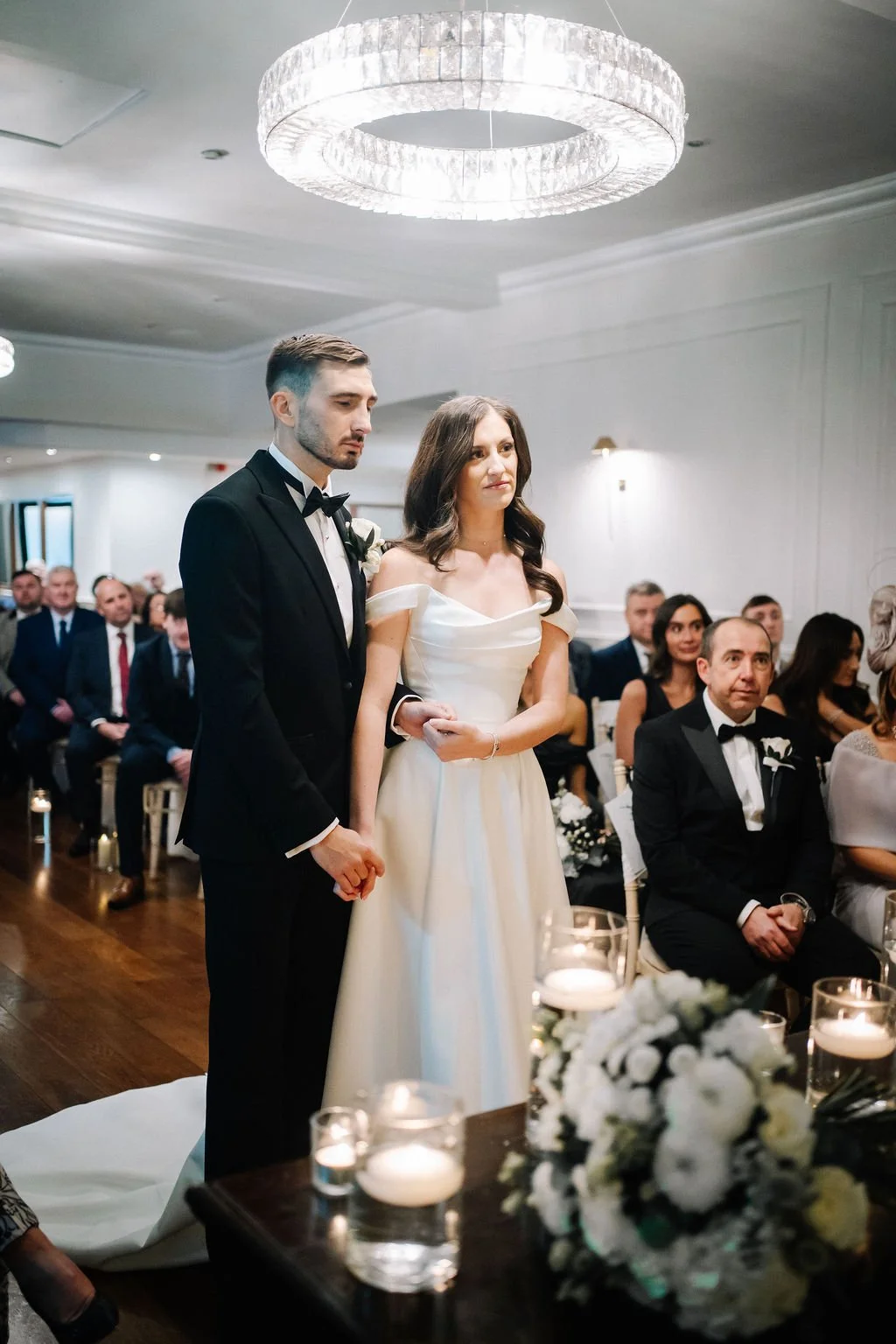 Bride and groom during wedding ceremony at Sparth House Lancashire wedding venue