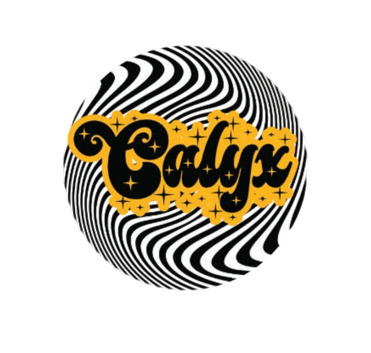 Design with a black and white swirl pattern background and the word 'Eallype' in stylized black font with a yellow outline and star accents.