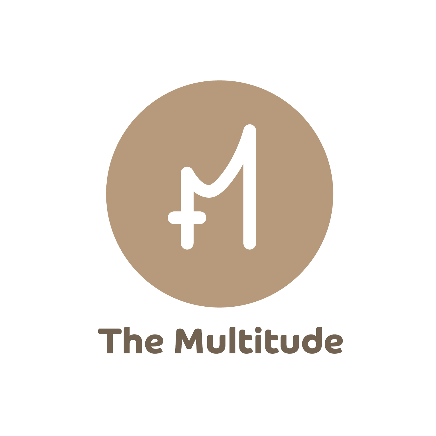 Logo for The Multitude featuring a stylized white number one inside a brown circle with the text 'The Multitude' below.
