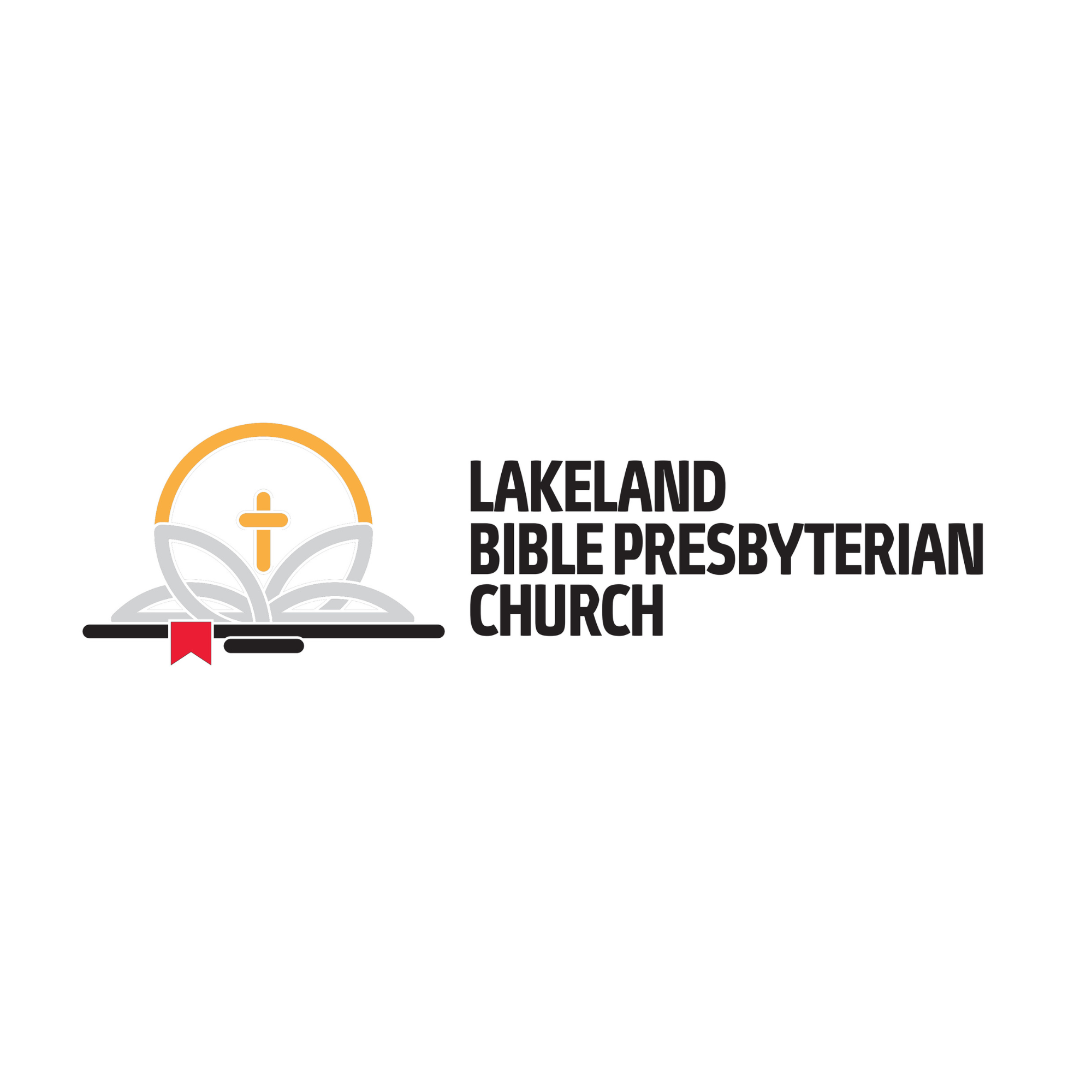 Logo of Lakeland Bible Presbyterian Church with a cross, Bible, and laurel design.