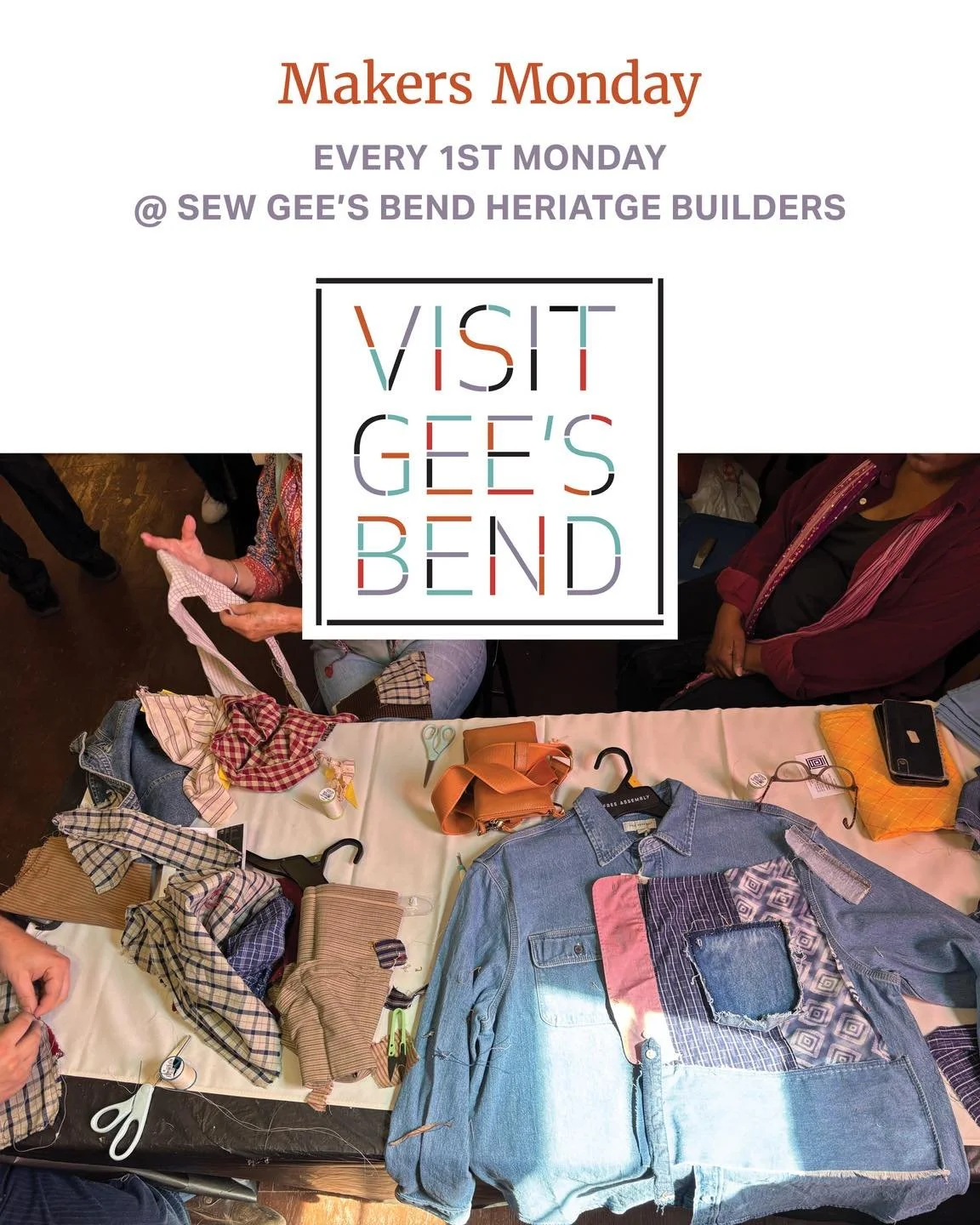 Join Sew Gee&rsquo;s Bend Heritage Builders for Makers Monday, a recurring gathering centered on creativity, storytelling, and shared knowledge.

Guests will work with Andrea Williams, Claudia Pettway Charley, and the Sew Gee&rsquo;s Bend Heritage Bu
