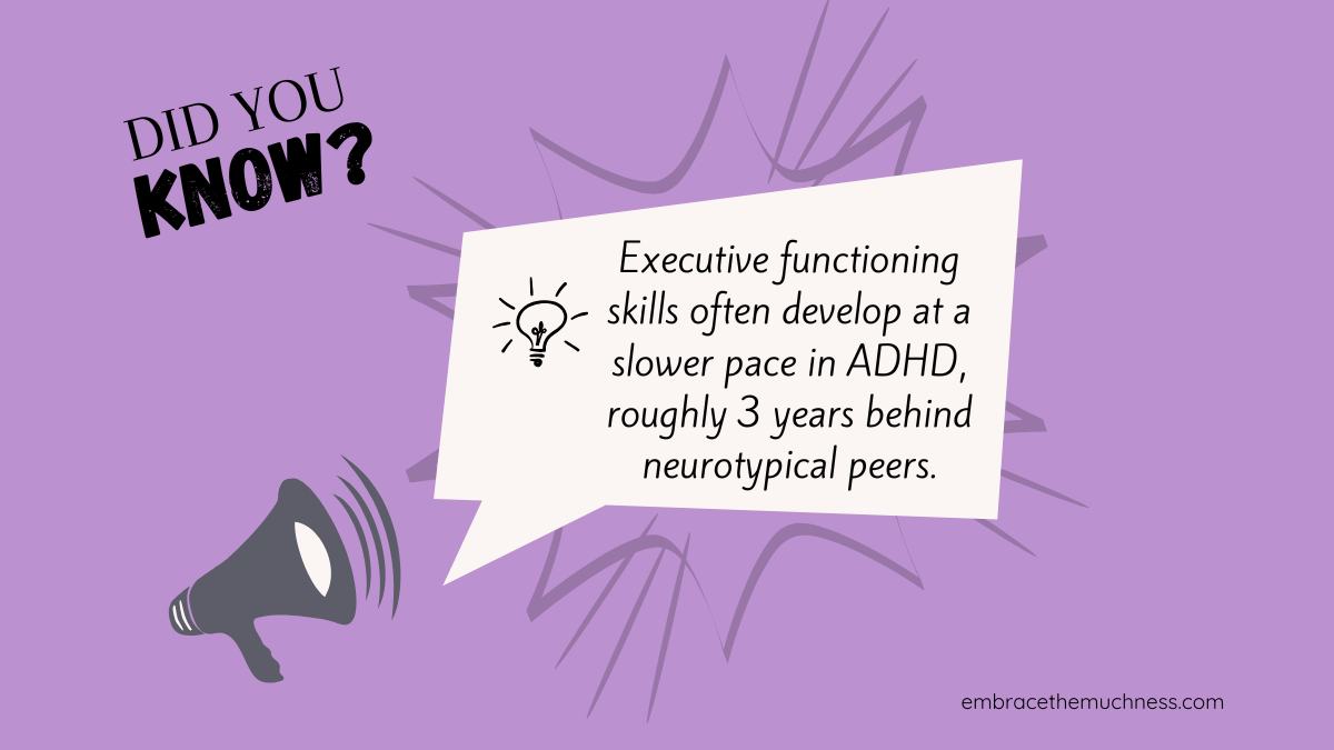 Executive functioning skills ADHD Develop 3 years behind