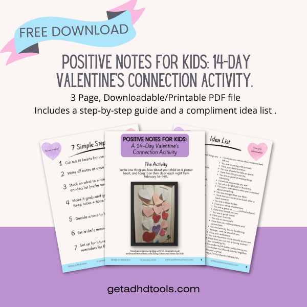 Positive Notes for Kids Valentines Connection Activity Free Download - ADHD