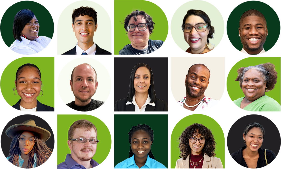 All fifteen people from Phoenix Rising Centers’ homepage collage, arranged in green and cream geometric frames.