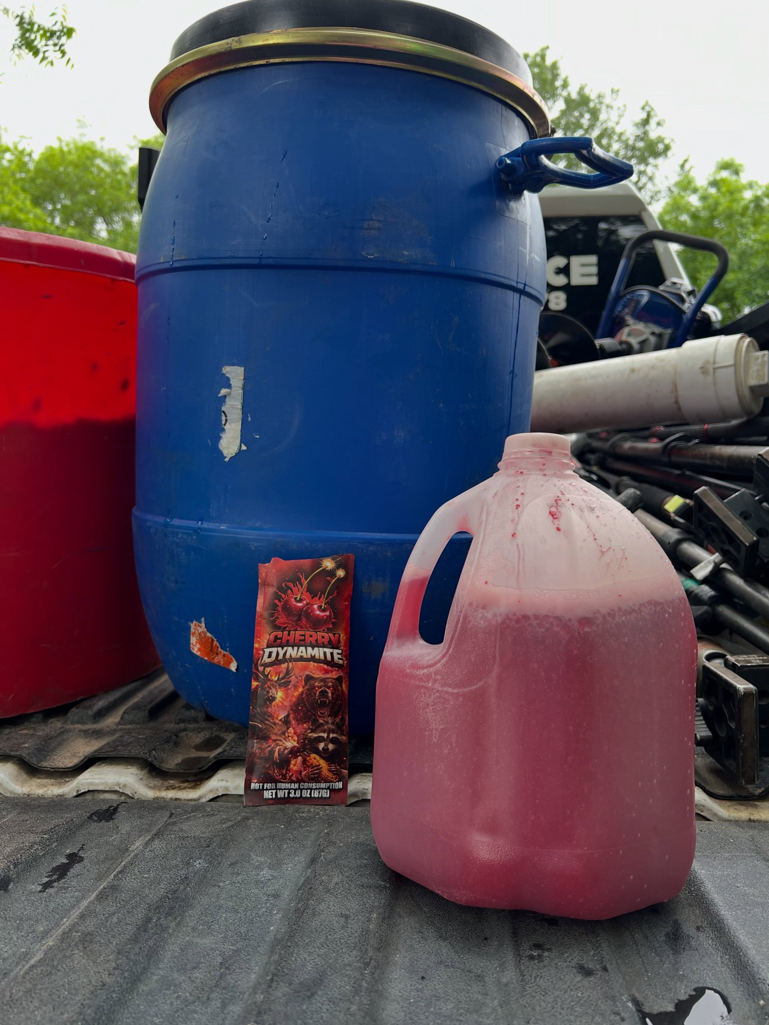 Cherry Dynamite mixed and ready. 

Simple setup. Strong scent. Proven wild hog bait.

#hoghunting #wildhog #feralhog #hogbait #texashoghunting