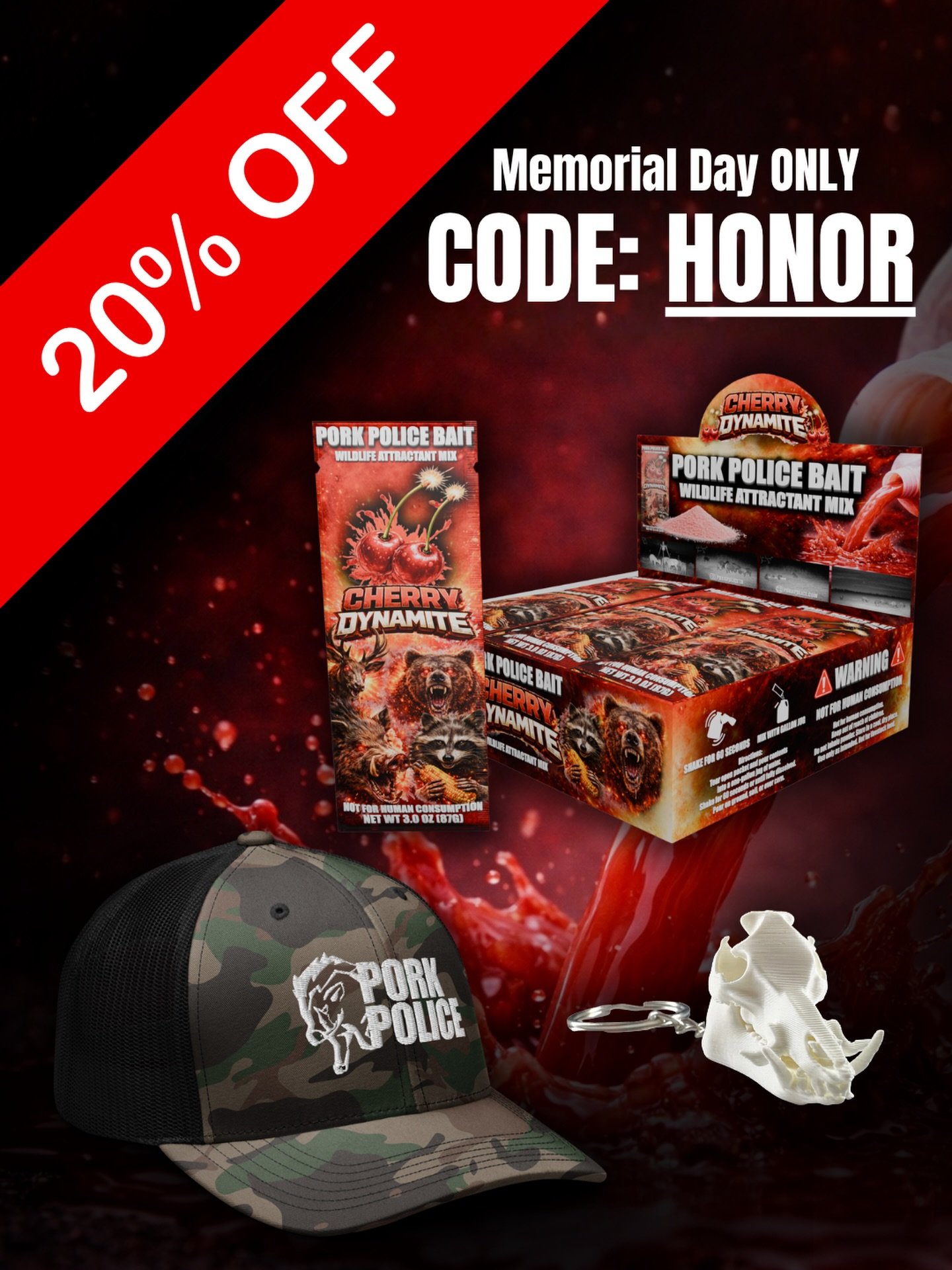 🇺🇸 Memorial Day Sale is LIVE 🇺🇸
20% OFF everything with code: HONOR

From bait to merch, now&rsquo;s the time to stock up before summer hits hard.
Thank you to all the men and women who served and sacrificed for this country. ❤️

🐗 Cherry Dynami